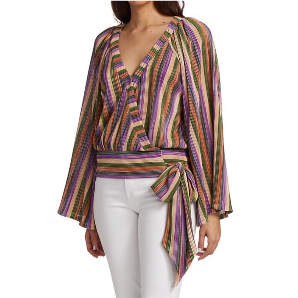 Ramy Brook Val Multicolor Stripe Wrap Blouse Small